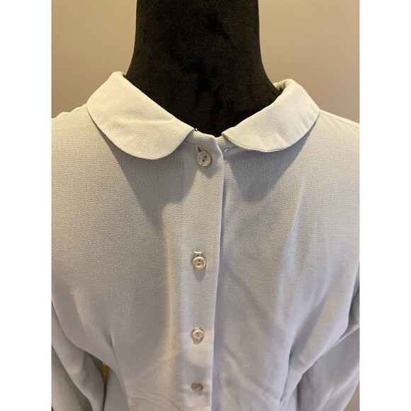 Jonathan Martin Blouse Sz 13 / 14 Fitted Sheer Gray Peter Pan Collar Button Back - Picture 7 of 12